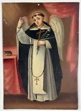 Early 19th-Century Mexican Retablo Saint Thomas Aquinas Art Painting on Metal