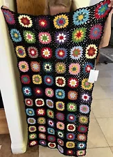 Handmade Crochet Granny Throw Blanket 23X47 Multicolor Floral Design New Free Sh