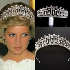 Queen Princess Diana Crown Crystal Pearl Headband Tiara Wedding Bride Headbands