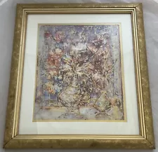 Framed Edna Hibel "Fleurs d'Or" Limited Edition Of 12,500 Enhanced Reproductions