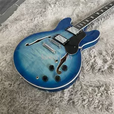 Blueberry Burst Semi-Hollow Electric Guitar Flamed Maple Top Chrome Hardware