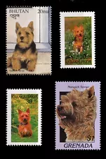 NORWICH TERRIER DOG INTERNATIONAL POSTAGE STAMPS - collection of 4 Different