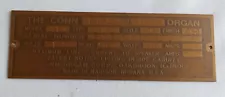 Vintage Conn Prelude Organ Brass Name Plate Model 314 Type 002