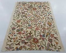 Vintage Crewel Work Hand Embroidered Floral Wall Hanging Curtain 176x133cm