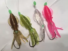 2x HOMEMADE FLUKE FLOUNDER RIGS HOLOGRAPHIC SQUID LURE SEA BASS COD SALMON 5/0