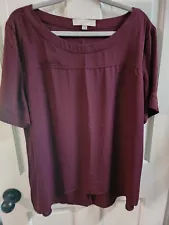 LOFT Burgundy Short Sleeve Blouse Women’s L