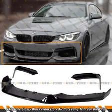 FOR 2014-20 BMW F32 F36 M SPORT MAD STYLE BLACK FRONT LIP + AIR DUCT TRIM CANARD (For: 2018 BMW 440i Gran Coupe)