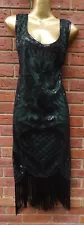 Rorox black sequin over green 1920's gatsby style flapper dress size 3XL UK 20