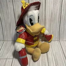 DISNEY PARKS NYC NYFD Donald Duck Fireman Stuff Beanbag Plush New York Fire Dept