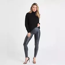 SPANX Faux Leather Leggings in Gunmetal Grey Size Small.