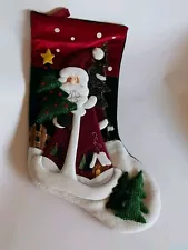 Fleece, Fabric And Decorative Quilt LikeApplique Santa Christmas Stocking 16 In