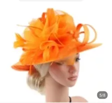 Beautiful  Satin Cloh Church Color Orange Hat Fancy Formal Flower