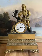 SALE! FRENCH EMPIRE 2 Tone Bronze Neoclassical FIGURAL MANTLE CLOCK Antique