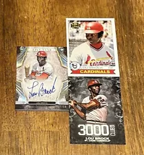 Lou Brock Cardinals Five Star Signed /50- Topps 3000 Hits/ Archives (3) Card Lot