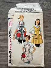 Vintage Apron Pattern - Simplicity 1756 - UNCUT - Dated 1956 - Transfer included