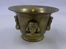 Brass Mortar Egyptian Head Dress Chess Figures Apothecary Vintage