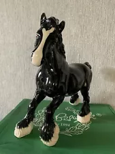 BESWICK HORSE CANTERING SHIRE MODEL No. BCC 96 BLACK GLOSS PERFECT BOXED