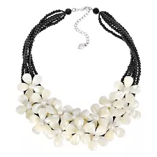 Elegant White and Black Bouquet Seashell and Pearl Floral Necklace