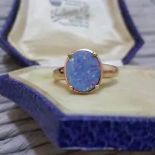 925 Sterling Silver Ring, Genuine Australian Opal, Rose Gold, Size R US 8.75