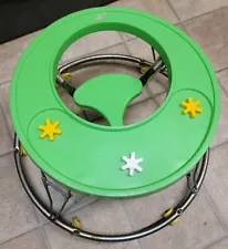 Vintage 80s Infant Baby Walker Round Green Yellow Chrome