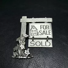 Vintage Jewelry Signed J.J For Sale "Sold" Realtor Sign Pin Brooch. 3054