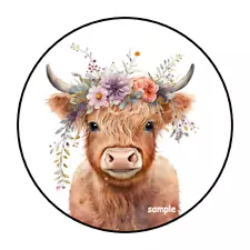 HIGHLAND COW ENVELOPE SEALS STICKERS LABELS TAGS 1.5" ROUND (30) FLORAL, FLOWERS