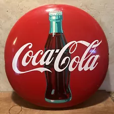 ORIGINAL & AUTHENTIC '' COCA-COLA'' BUTTON PAINTED METAL SIGN 24 INCH