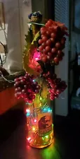 Handcrafted Decorative Light-Up Wine Bottle with Grapes - 14" Tall