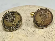 Vintage Portugal Coin Cuff Links Portuguese 5 Escudos Front Custom Made Rare