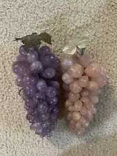 Set Of 2 AMETHYST Purple Pink Grapes MCM Tumbled Stone Fruit Metal Leaf