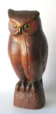 Antique Folk Art Hand Carved Wooden Owl Figure Decoy Americana