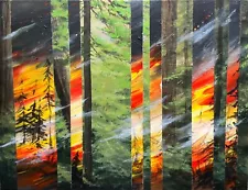 Forest Fire Contrast Painting Original art for sale by artist 16x20in 