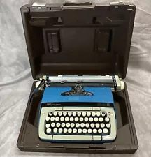 Smith-Corona Blue Galaxie Twelve 12 Vintage Typewriter With Case