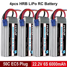 HRB 6S Lipo Battery 22.2V 6000MAH 50C RC w/EC5 Plug for RC DJI E-Flite,4Packs