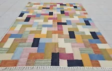 Authentic Hand Knotted Flat Weave Kilim Kilm Wool Area Rug 6 x 5 Ft (2548 SU)