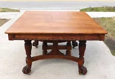 Square Oak Table with Claw Feet and two Leaves circa 1900