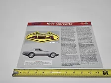 1971 CORVETTE Willabee & Ward Official Patch Collection Card With Tech Data