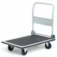 HUBERT® Platform Truck with Folding Handle Grey Steel - 36" L x 24" W x 33 1/2 H