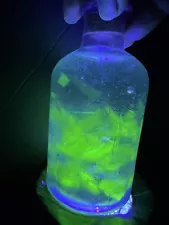 6” Clear Vial Crushed Uranium Glass. Glow-motion Liquid Moves Green Glass