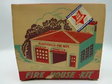 Vintage Plasticville O to S Scale Fire House Kit w Box and One Fire Engine