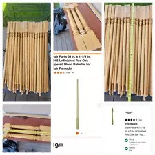 64 - Red Oak Stair Spindles Balusters Tappered 40" Long x 2.25" Base x 1.25" Top