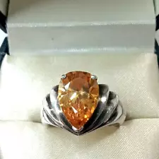 Women's 925 Sterling Silver Ring Faceted Imperial Topaz 8 1/2 - 9 RARE Imperfect