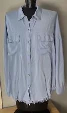 White Birch Womens XL Lt Blue Button Front Denim Shirt Top Frayed Bottom