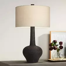 Lukas Mid Century Modern Table Lamp 27" Tall Black Pebbled Bedroom Living Room