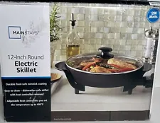 Nonstick Electric Skillet W/Glass Lid Mainstays cook on the go 12" Round