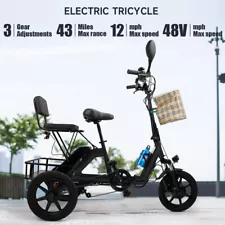 Electric Trike for Adults 3 Wheel Motorized Folding Tricycle 48v 350W 3 gears