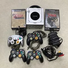 Nintendo GameCube Console Silver 4 Controller, 6 Games Zelda Star Wars Crash