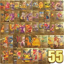 55Pcs Pokemon Card Foil GOLD PACK CARDS TCG GX Vmax GX Card Charizard Rare