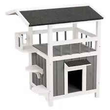 Pet Home with Covered Balcony, Elevated Cat House, Weatherproof Shelter, Idea...