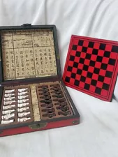 Qing Dynasty Army Antique Chess Set Board BOX Carved Unique Vintage Collectible